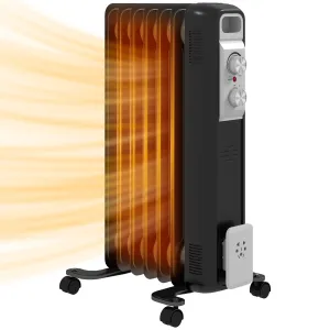 1500W 7 Fin Oil Filled Heater Radiator for Home, Black