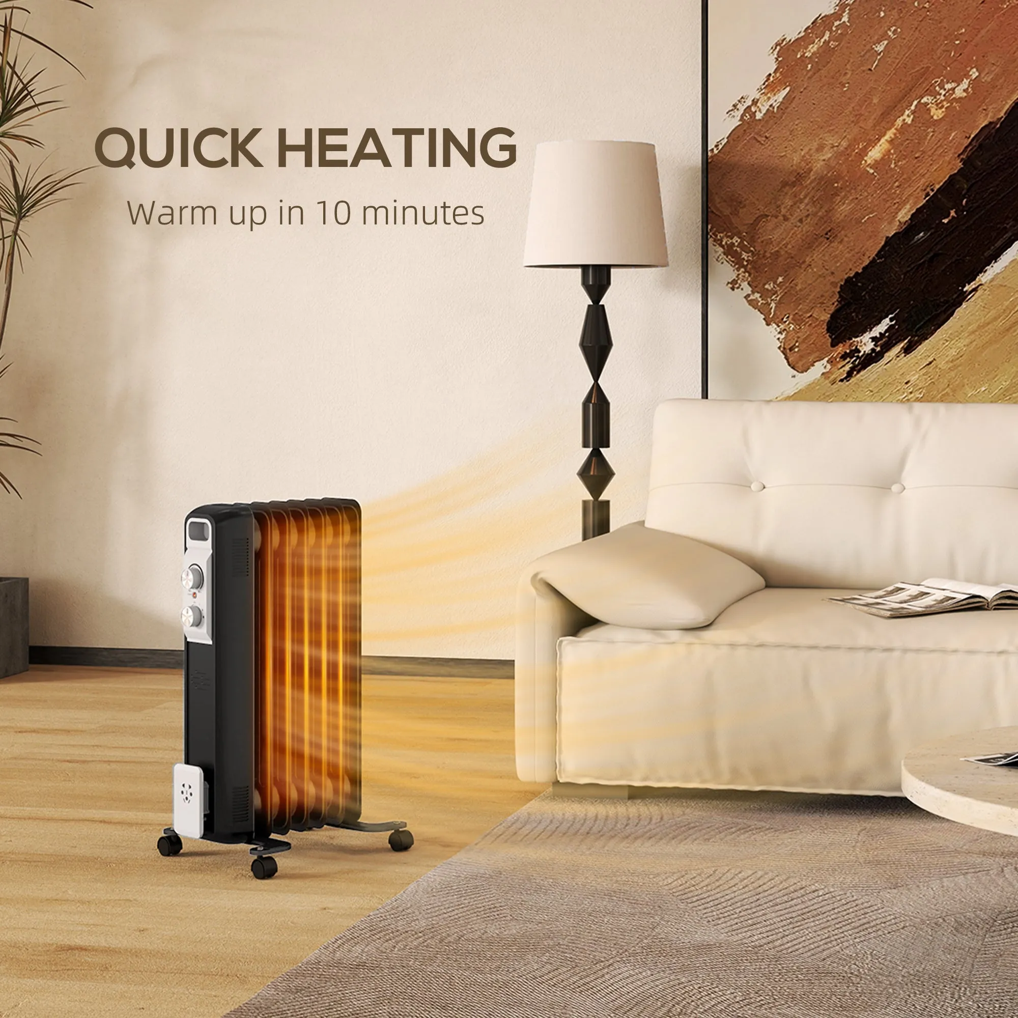 1500W 7 Fin Oil Filled Heater Radiator for Home, Black