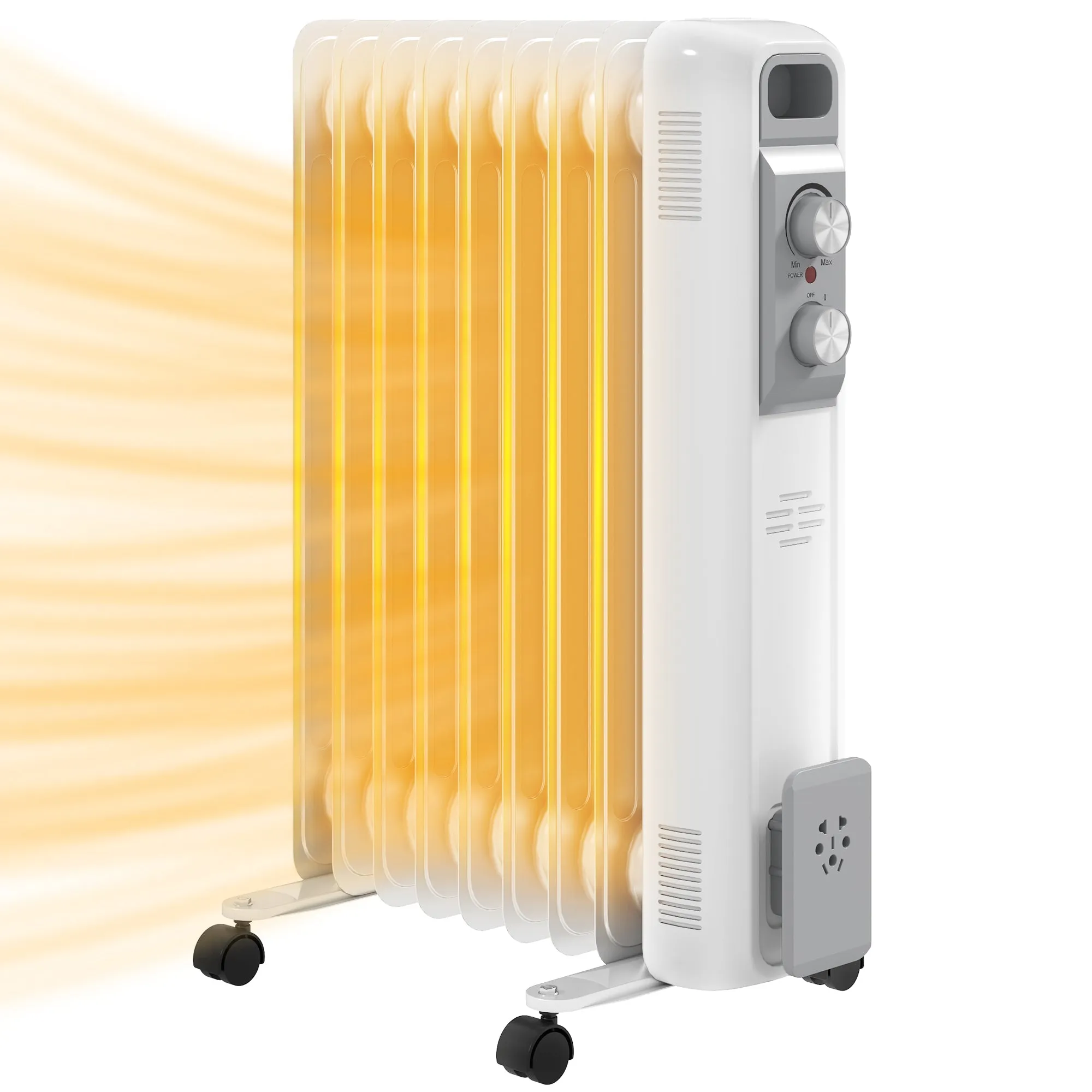 2000W 9 Fin Oil Filled Heater Radiator for Home, White