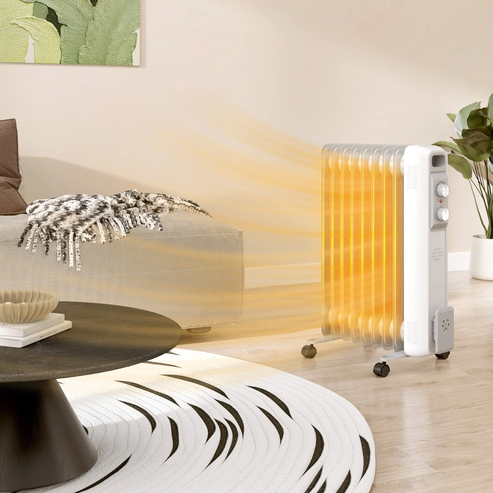 2000W 9 Fin Oil Filled Heater Radiator for Home, White