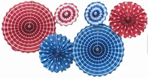 ACHARAJ Paper Fans | Paper Rosettes | Paper Fan Backdrop | Pinwheel Decorations | Above Couch Home Decor (Light Blue, White & Red Color)