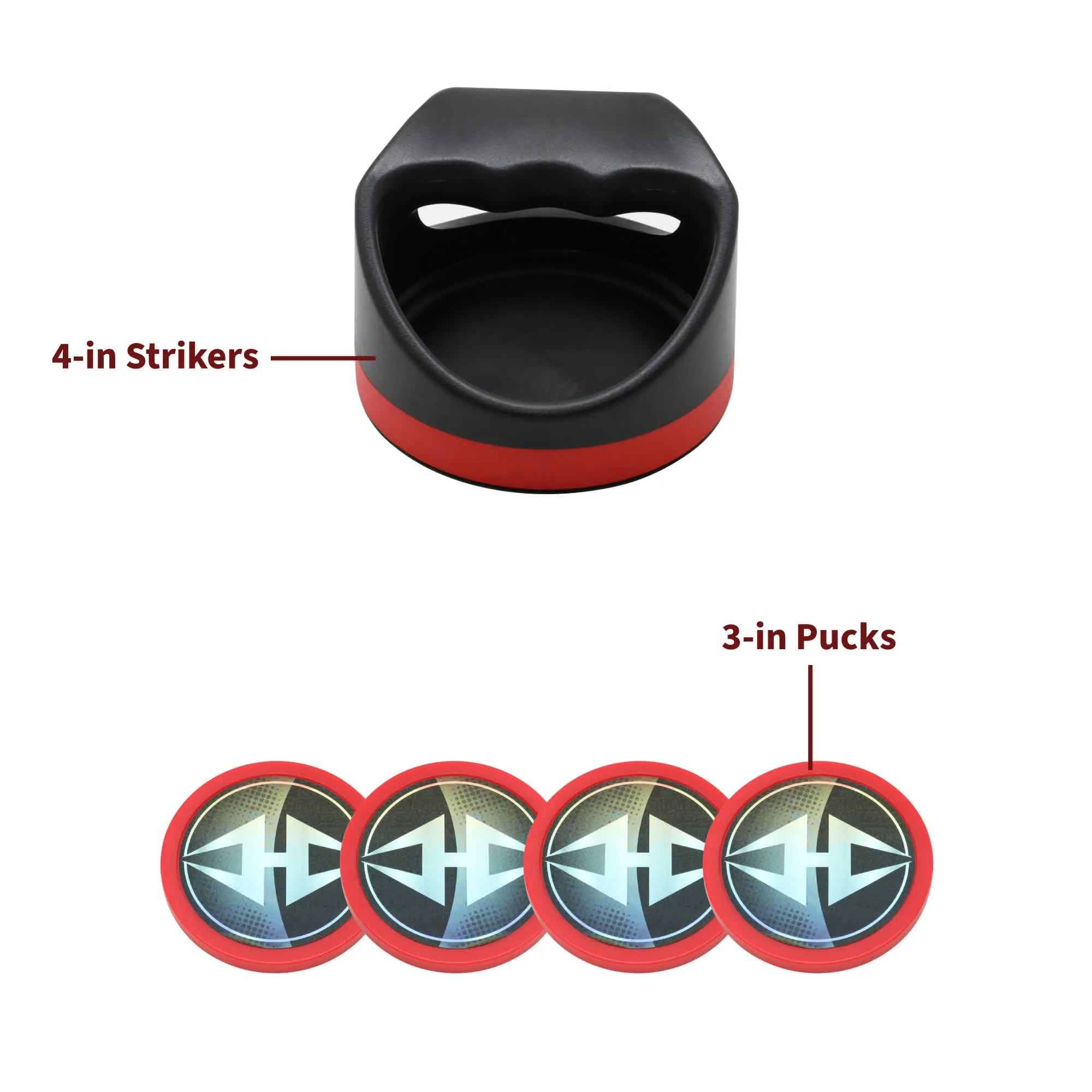 Air Hockey 4-in Strikers and Four 3-in Pucks - Black and Red