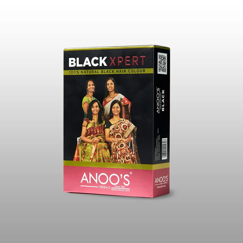 Anoo's Black Xpert 100% Black Hair Color (HENNA   INDIGO) -No Chemicals No Side Effects - Ayurvedic Propretary Medicine- Helps With Premature Greying