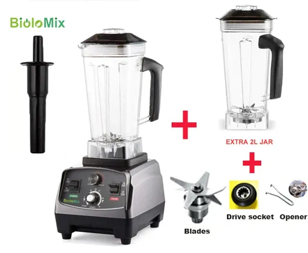 BioloMix 3HP 2200W Heavy Duty Commercial Grade Timer Blender Mixer Juicer Fruit Food Processor Ice Smoothies BPA Free 2L Jar