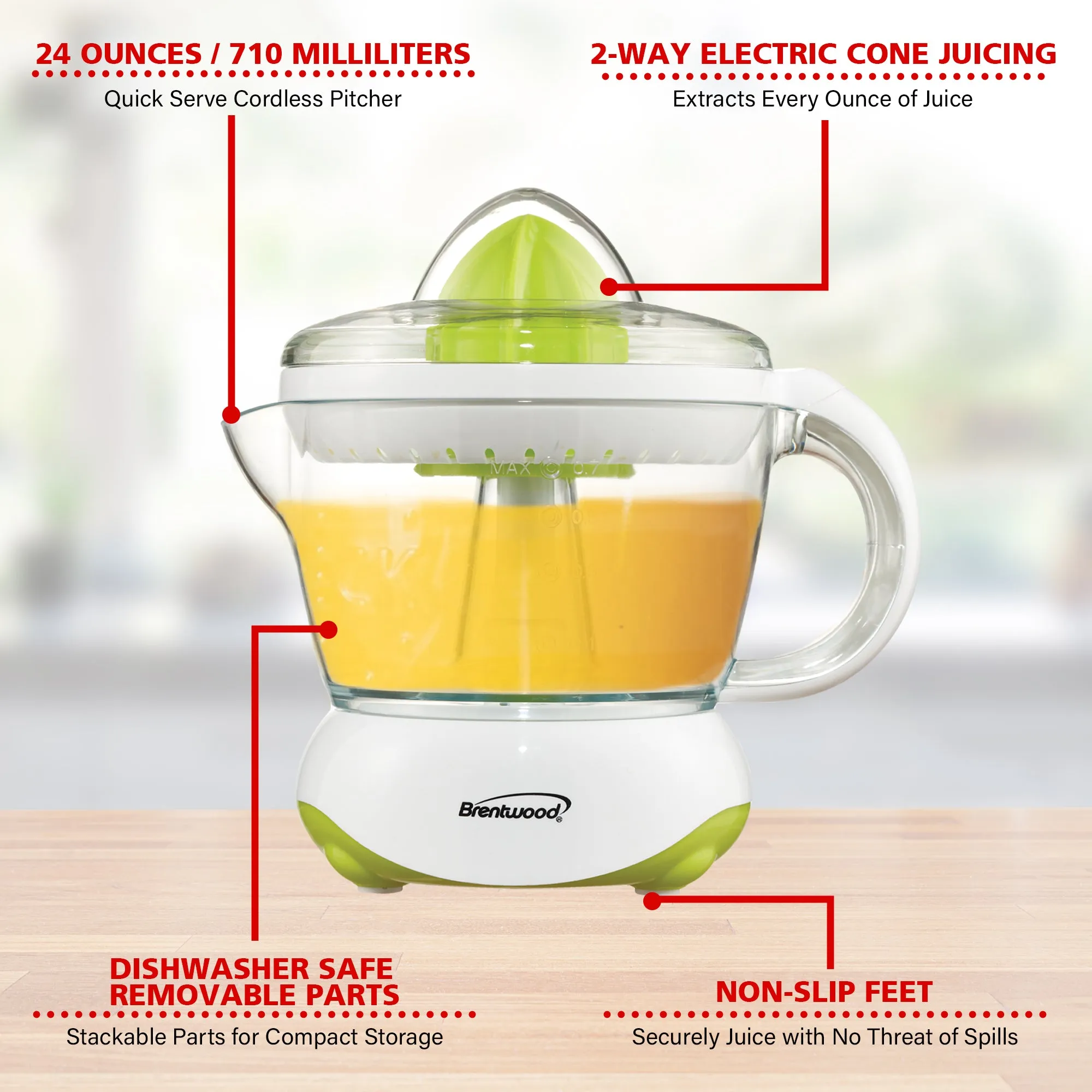 Brentwood J-15 24oz Electric Citrus Juicer, White