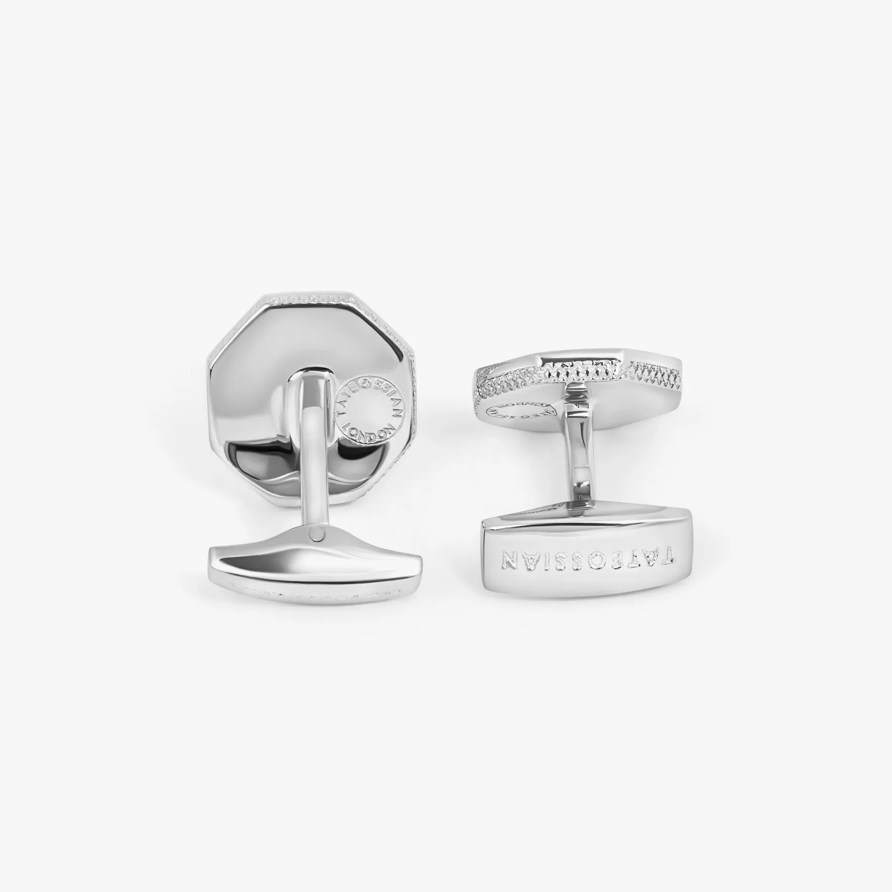 Classic London Eye Cufflinks in Rhodium Plated Silver with White Diamonds and MOP