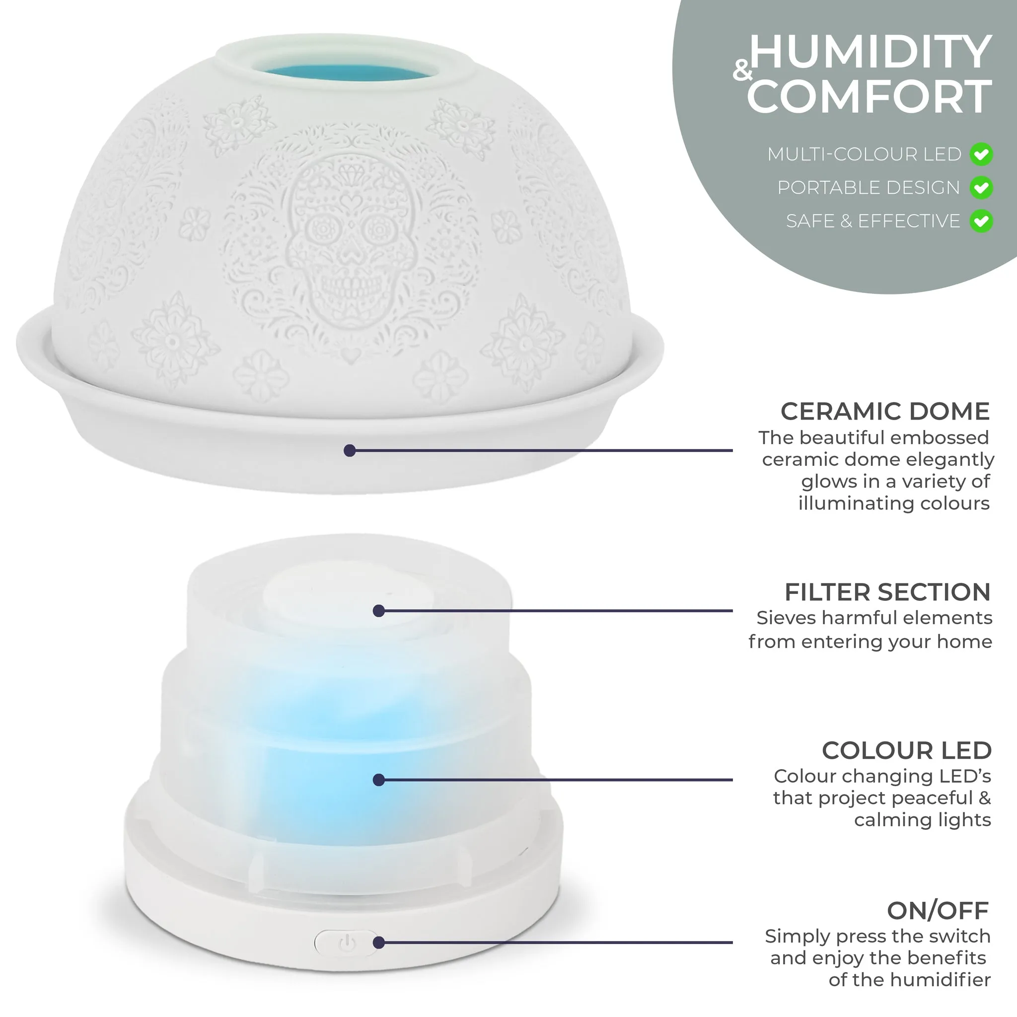 Desire Colour Changing Oil Diffuser Humidifier - Skull