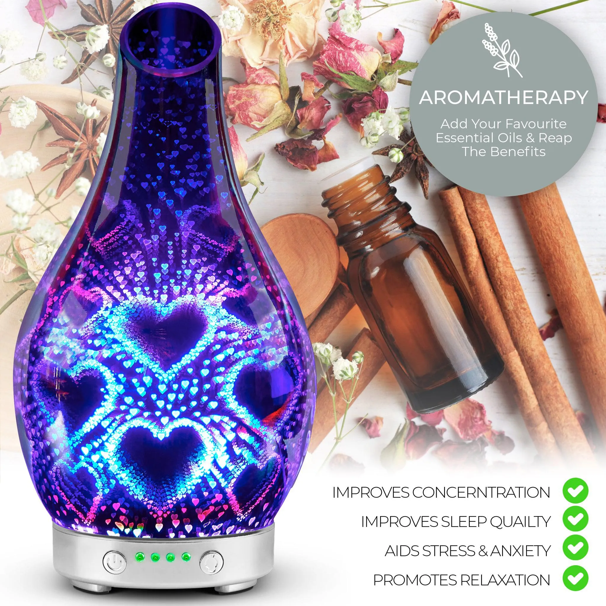 Desire Heart Colour Changing Oil Diffuser Aroma Humidifier