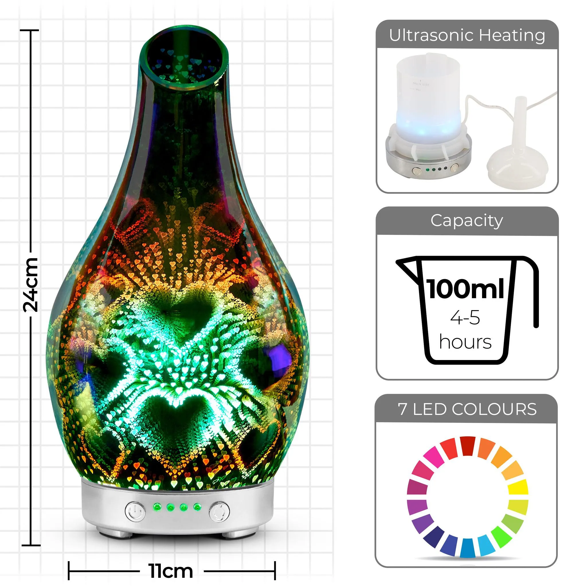 Desire Heart Colour Changing Oil Diffuser Aroma Humidifier