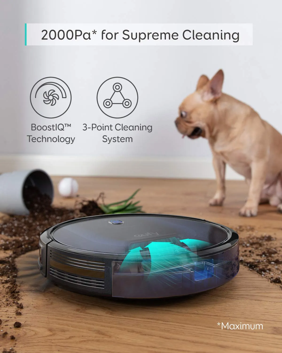 Eufy [BoostIQ] RoboVac 15C MAX, Wi-Fi Connected Robot Vacuum Cleaner, Super-Thin, 2000Pa Suction, Quiet, Self-Charging Robotic Vacuum Cleaner, Cleans Hard Floors to Medium-Pile Carpets