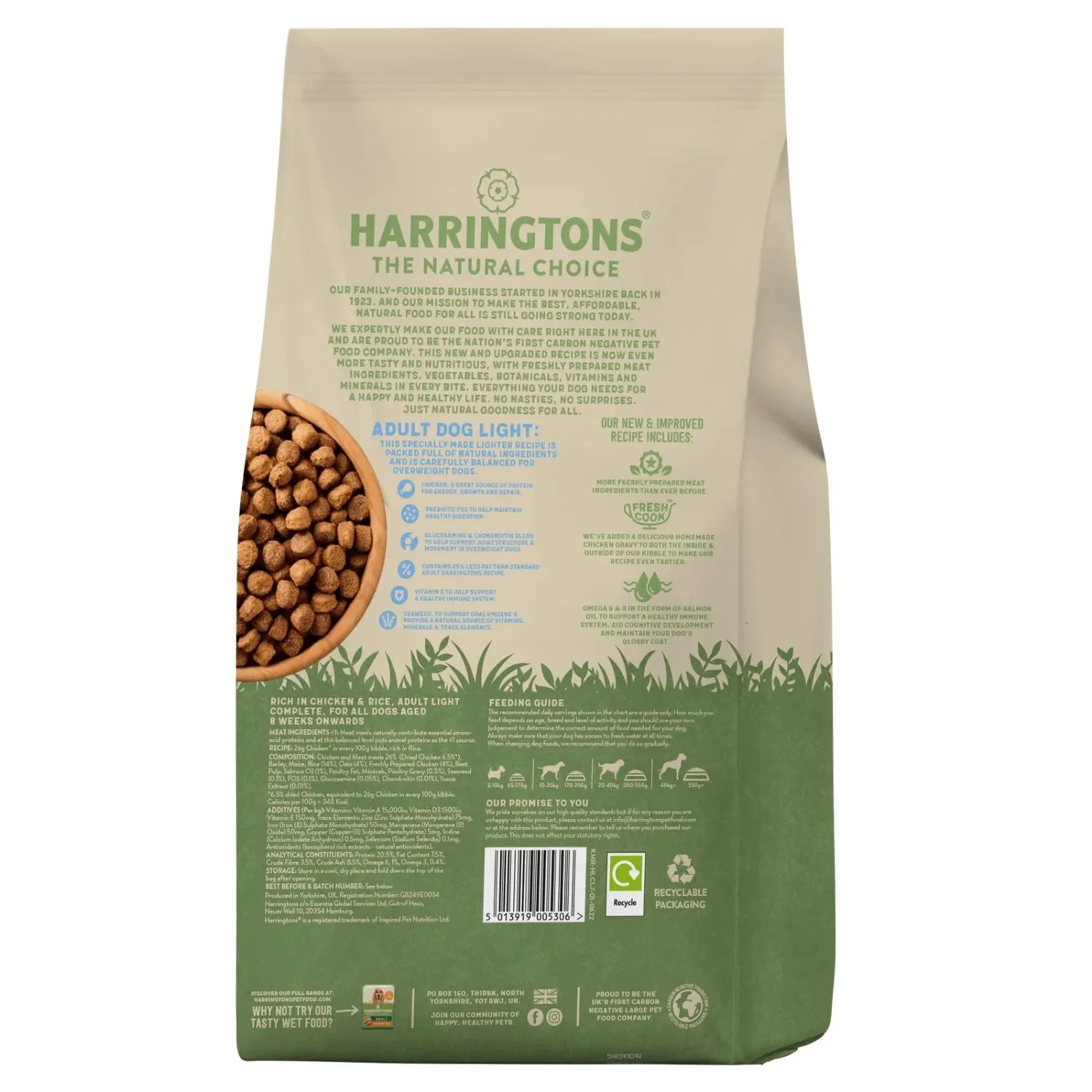 Harringtons 1.7kg Chicken & Rice Adult Light Dog Food