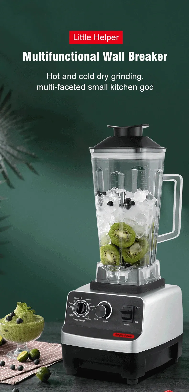 Heavy Duty Commercial BlenderJuicer Food Processor Ice Smoothies Blender Mixer High Power Juice maker Crusher 2000W EU Plug