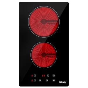 IsEasy 3000W Domino Glass Ceramic Hob, 12" Double Cooking Zones, 9 Heat Settings, Touch Control, Child Lock