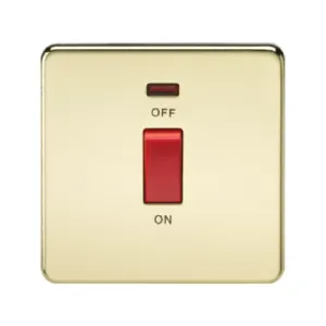 Knightsbridge Screwless 1 Gang 45A Cooker Switch With Neon - Polished Brass