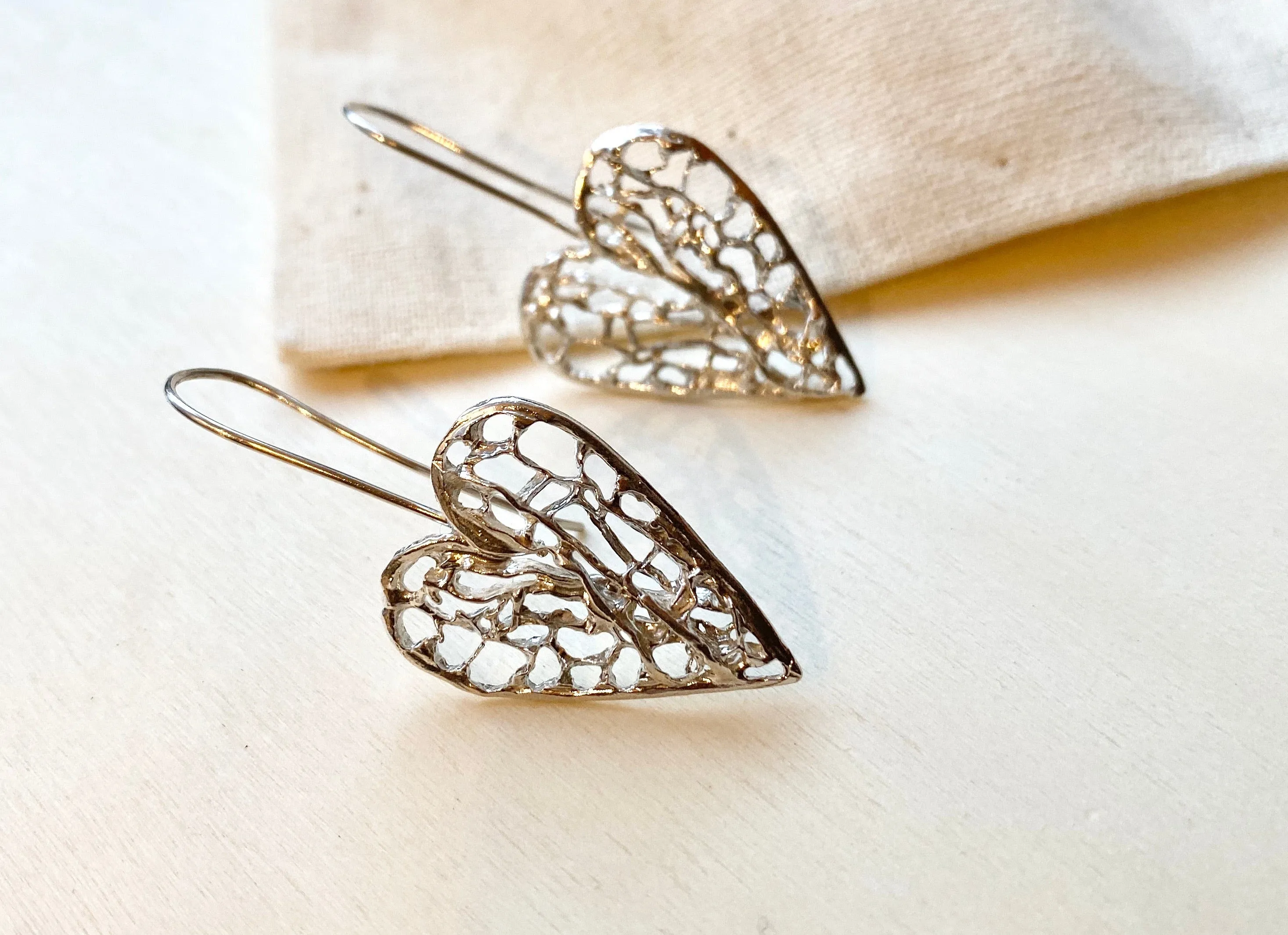 Large Sea Fan Heart French Hook Earrings