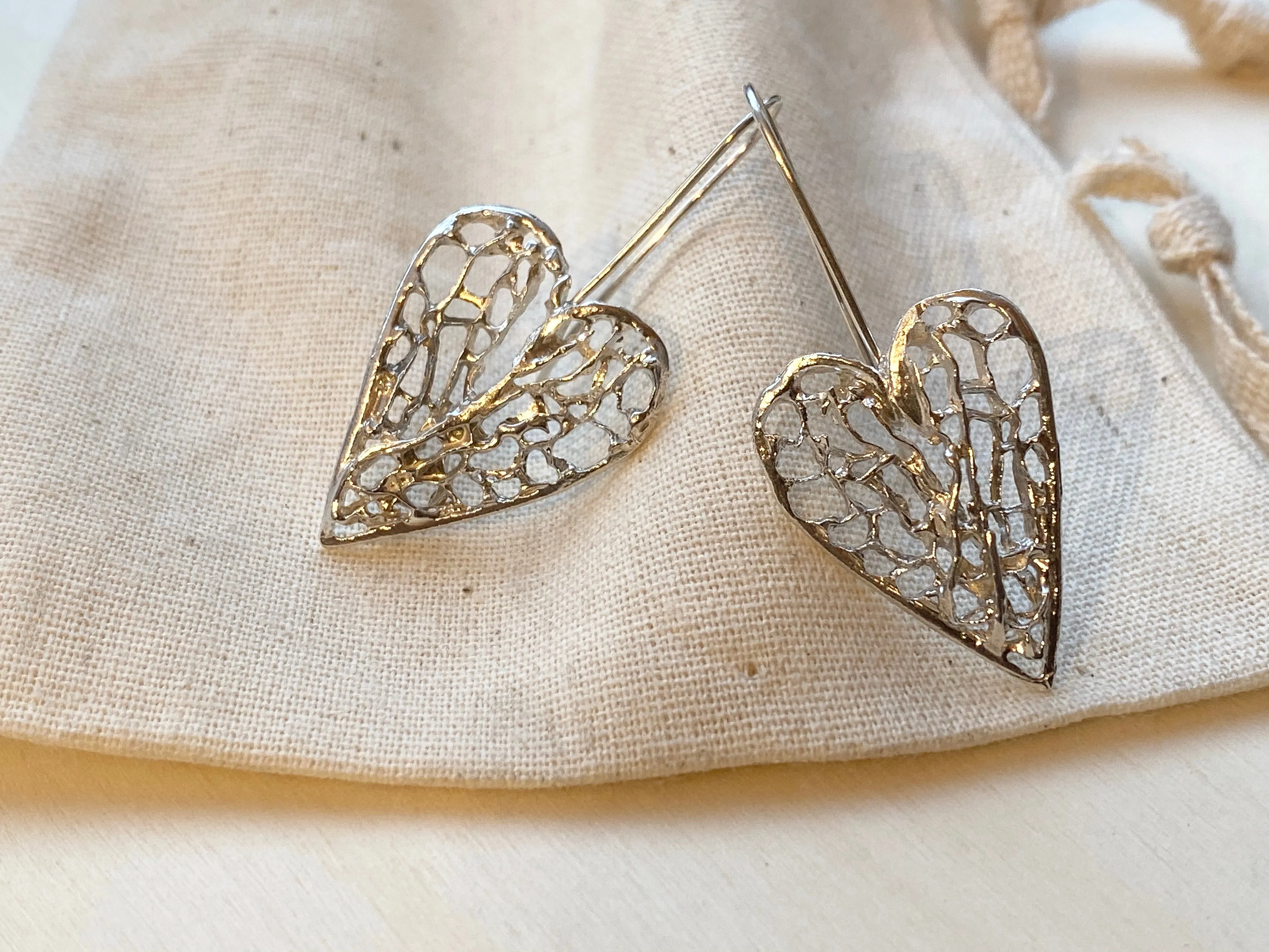 Large Sea Fan Heart French Hook Earrings