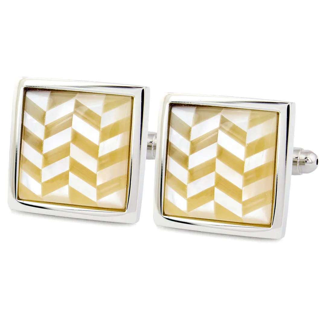 Peluche Herringbone MOP Brown Cufflinks