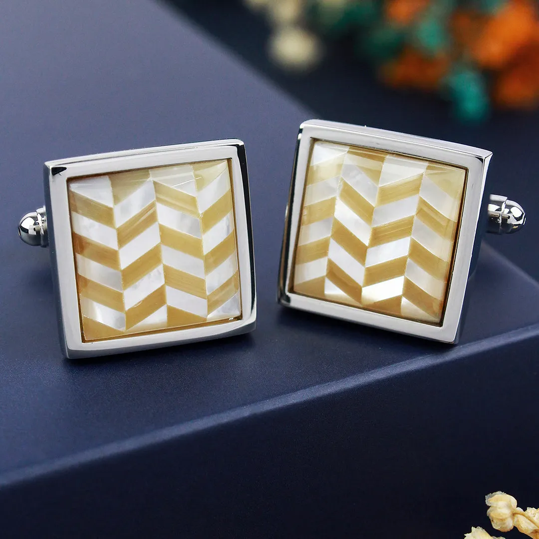 Peluche Herringbone MOP Brown Cufflinks