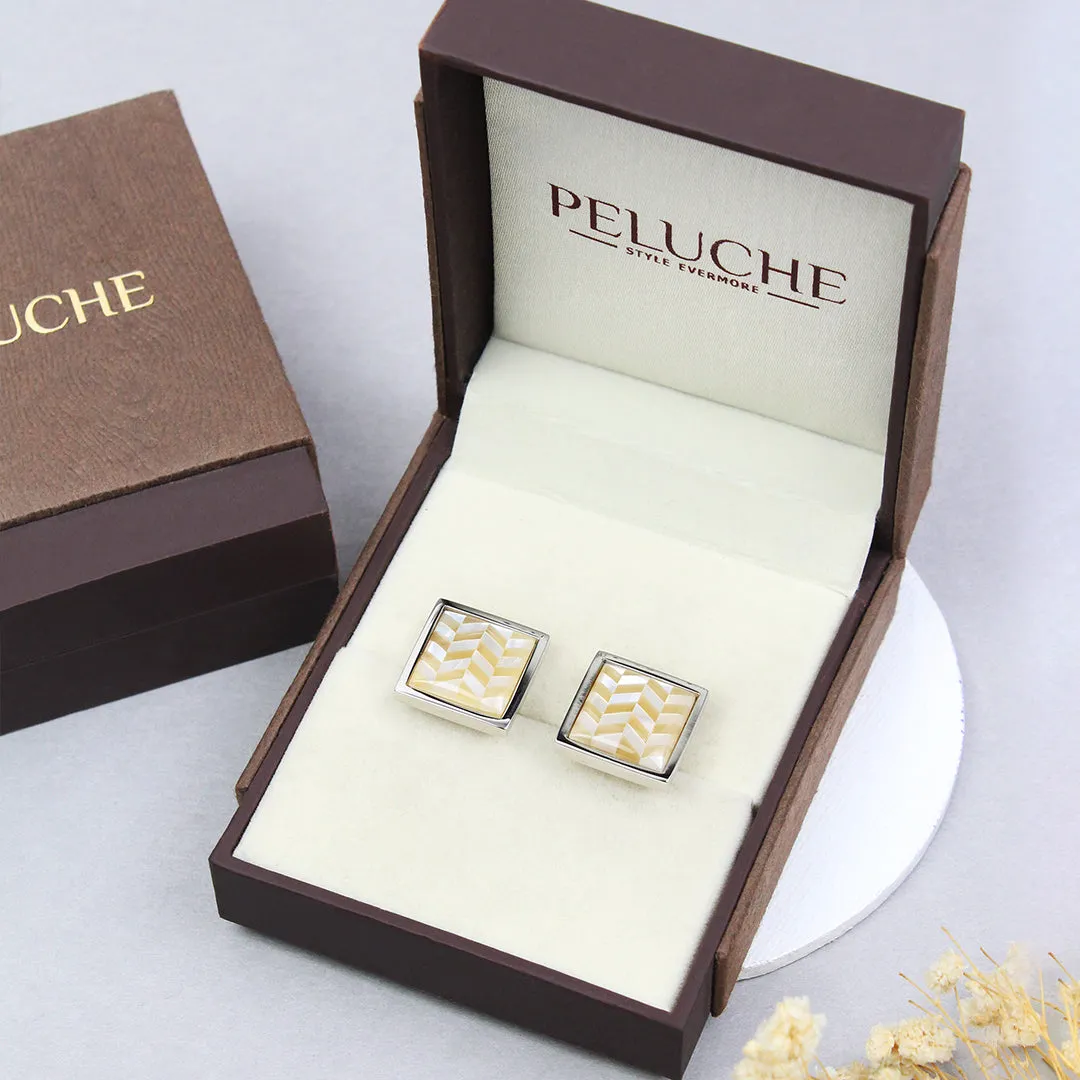 Peluche Herringbone MOP Brown Cufflinks