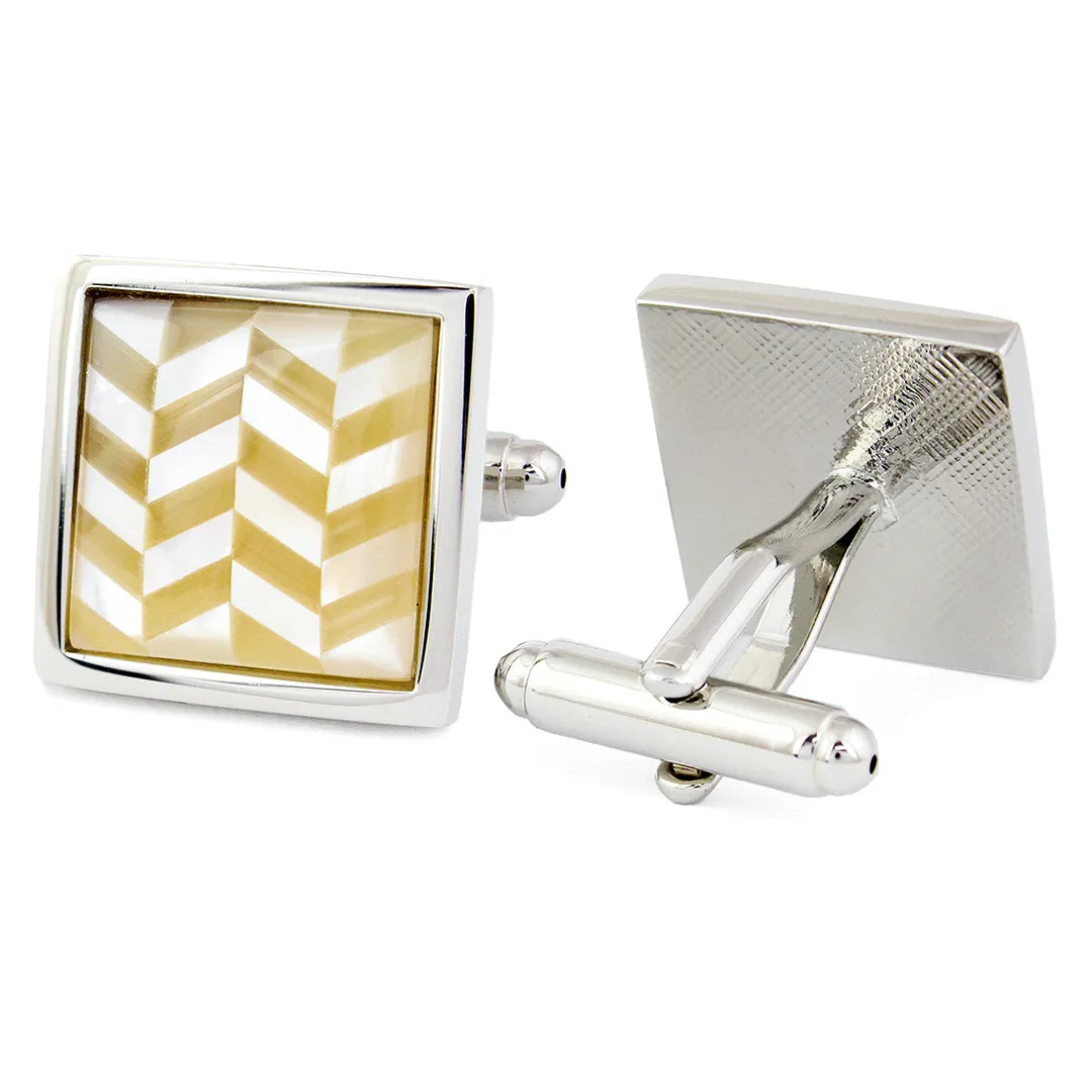 Peluche Herringbone MOP Brown Cufflinks