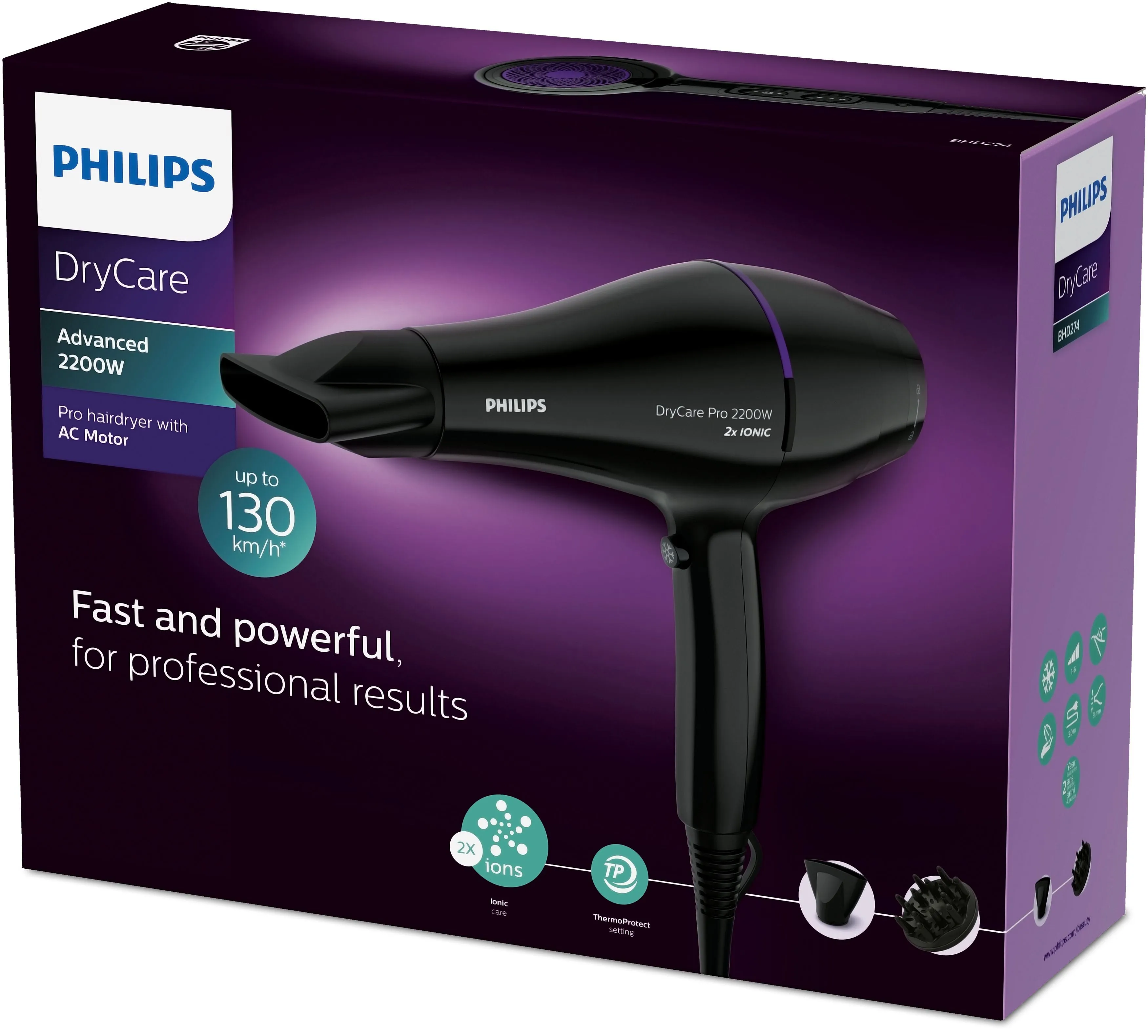 Philips Drycare Bhd274/00 Hair Dryer 2200 W Black