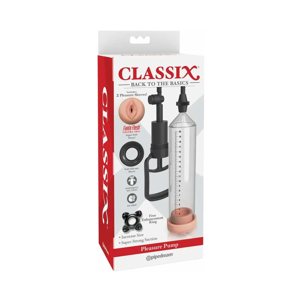 Pipedream Classix Pleasure Pump With Interchangeable Sleeves Clear/Beige/Black