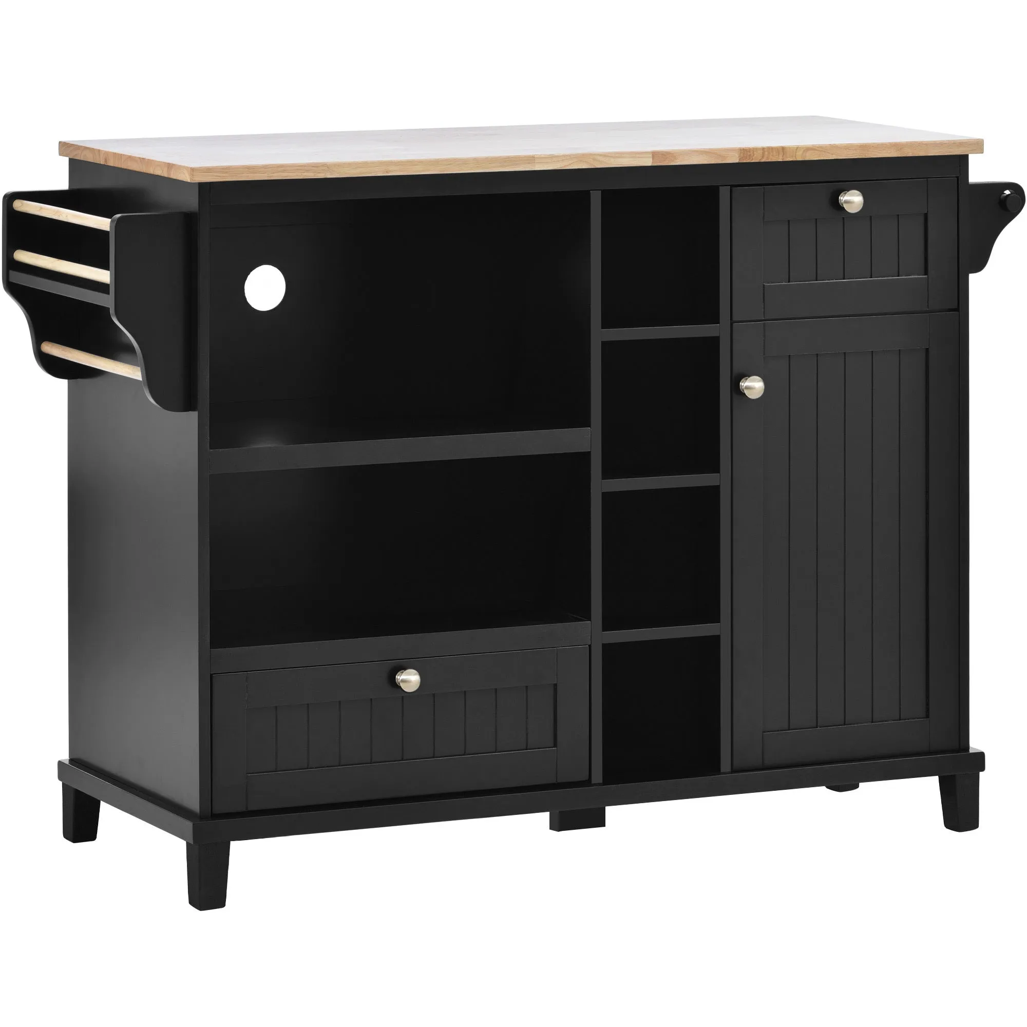 Retro Kitchen Island Cart with Storage Cabinet -Black