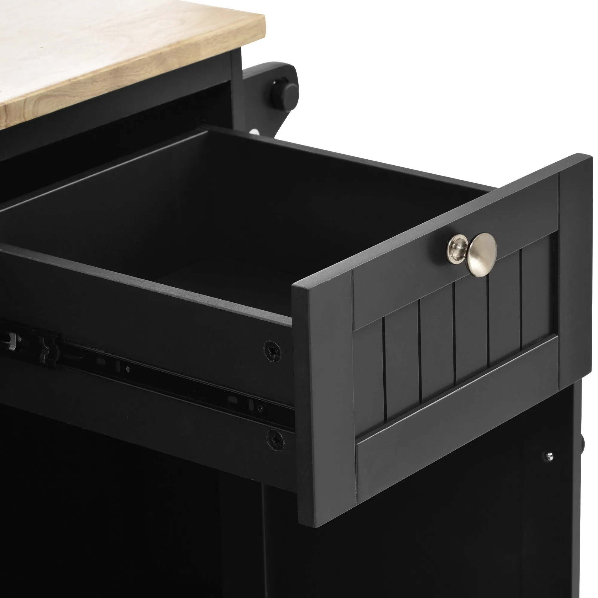 Retro Kitchen Island Cart with Storage Cabinet -Black