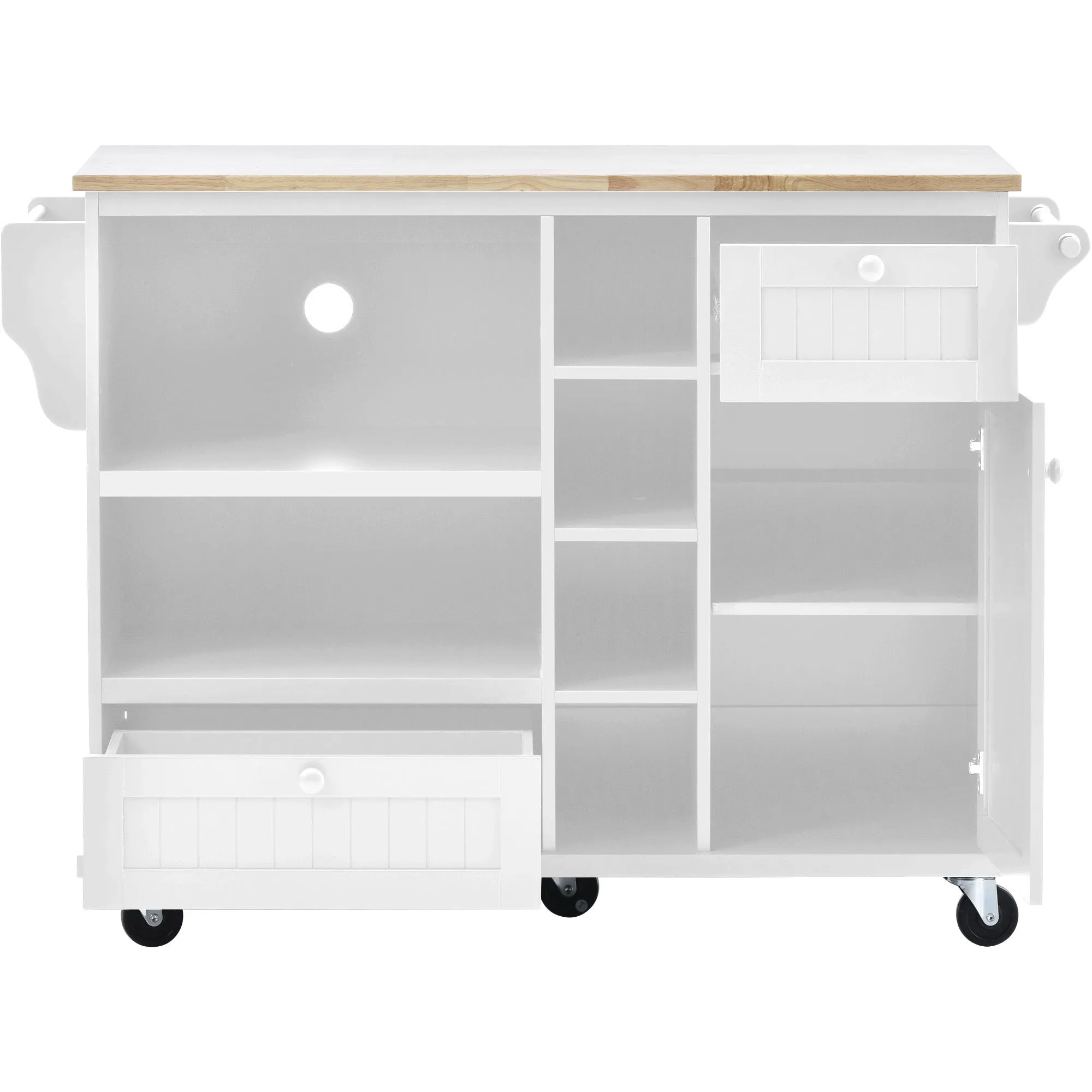 Retro Kitchen Island Cart with Storage Cabinet - White