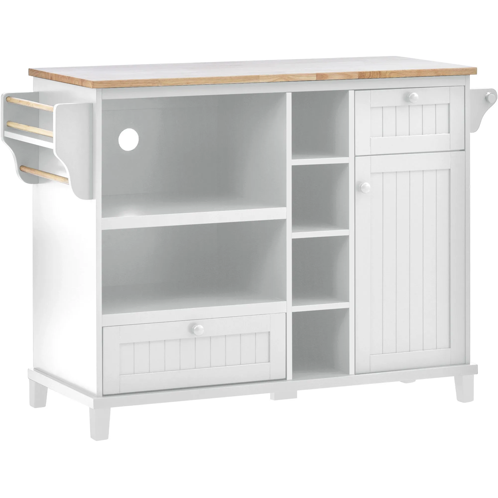 Retro Kitchen Island Cart with Storage Cabinet - White