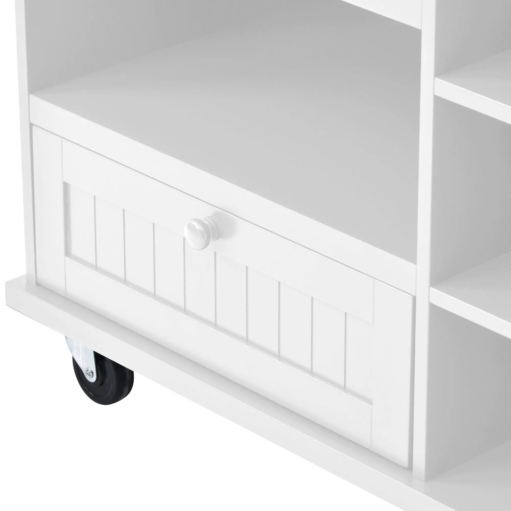 Retro Kitchen Island Cart with Storage Cabinet - White