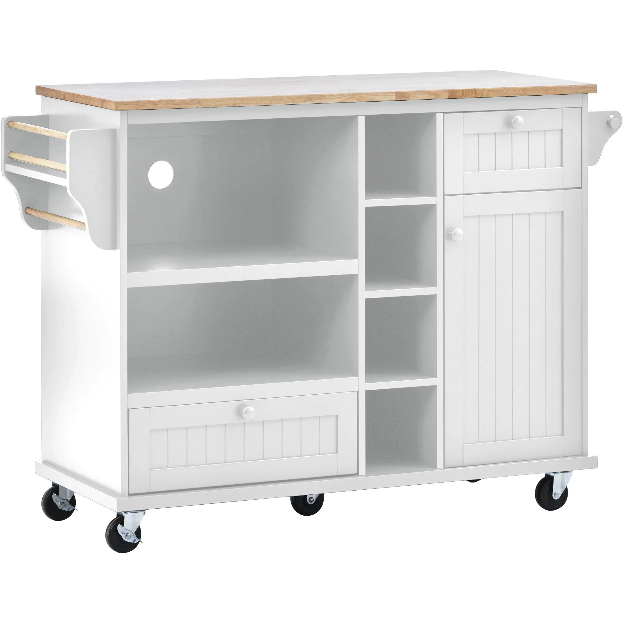 Retro Kitchen Island Cart with Storage Cabinet - White