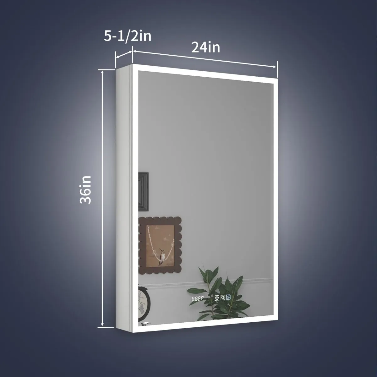 Rim 24" W x 36" H LED Lighted Medicine Cabinet Recessed or Surface with Mirrors, Hinge On The Right