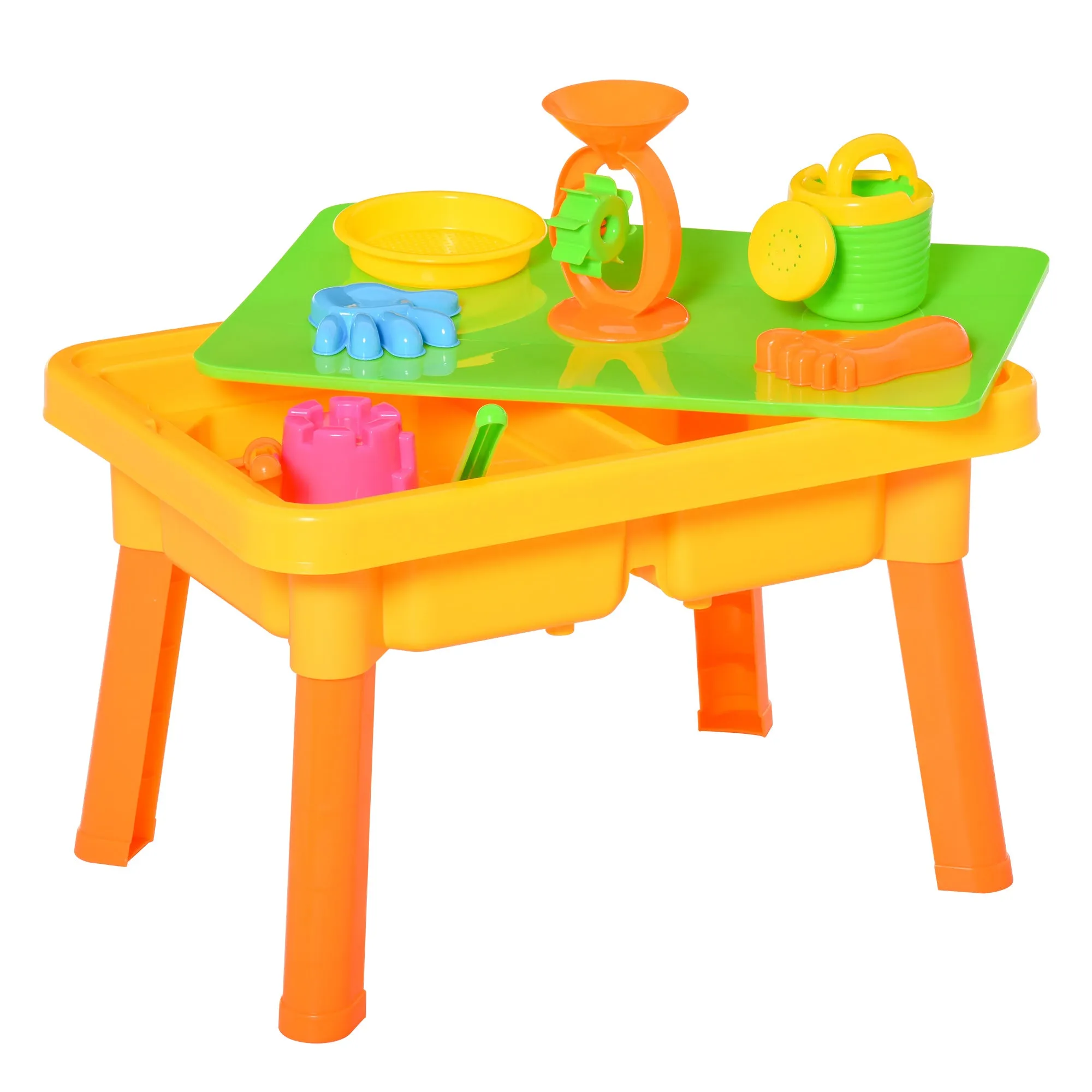 Sand and Water Table Beach Toy Set 2 in 1 Outdoor Activities Playset for Kids with Lid and Accessories Double Compartment Sandpit Sandbox