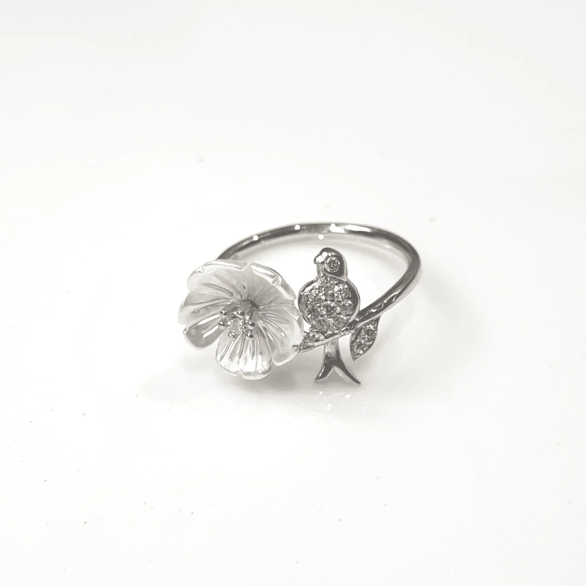 Silver MOP Flower Bird Ring