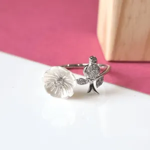 Silver MOP Flower Bird Ring