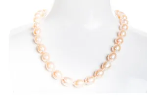 Single Strand Rice Shape Peach Freshwater Pearl Necklace 11mmx13mm