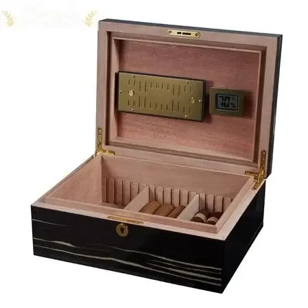 Visol Remo Polished Ashburl Wood Locking Desktop Cigar Humidor