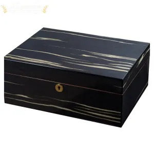 Visol Remo Polished Ashburl Wood Locking Desktop Cigar Humidor