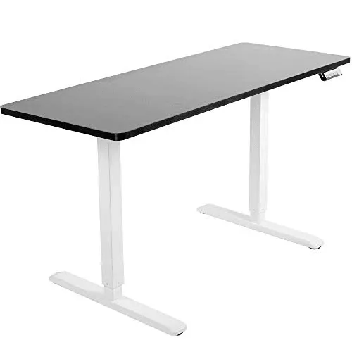 VIVO Electric 60” x 24”  Black Tabletop White Frame Standing Desk w/ Memory Pad, DESK-KIT-1W6B