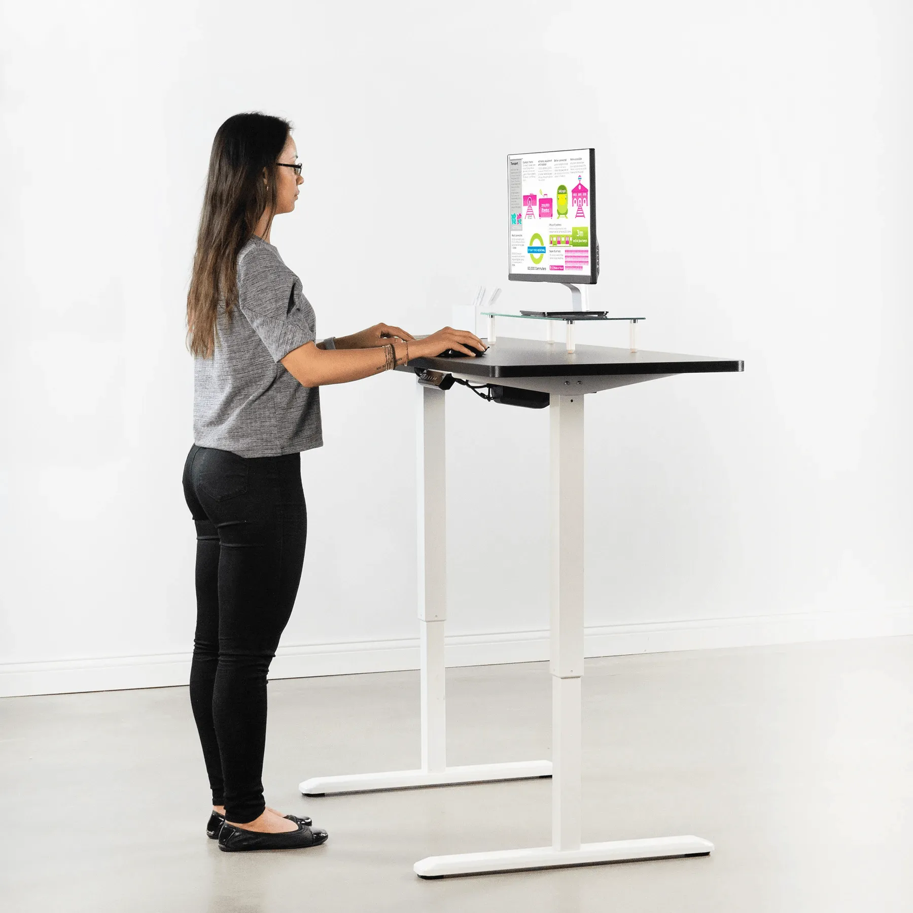 VIVO Electric 60” x 24”  Black Tabletop White Frame Standing Desk w/ Memory Pad, DESK-KIT-1W6B