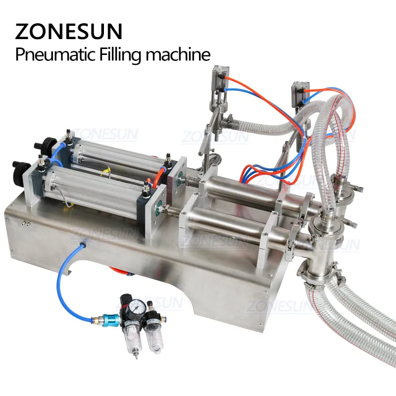 ZONESUN Double Head Milk Juice Liquid or Softdrink Pneumatic Filling Machine