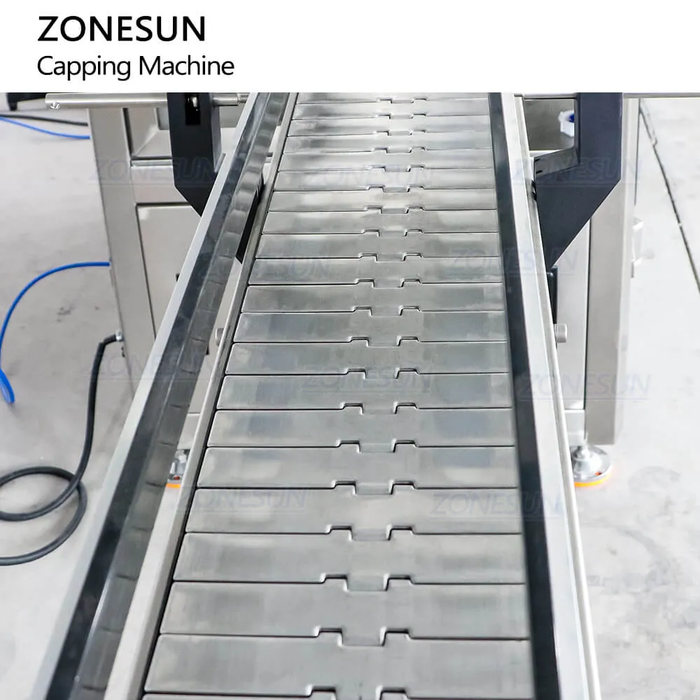 ZONESUN ZS-XG441F Automatic HDPE Jerry Can F-style Jug Gallon Bottle Screw Capping Machine With Cap Elevator Feeder For Engine Oil Chemical Liquid